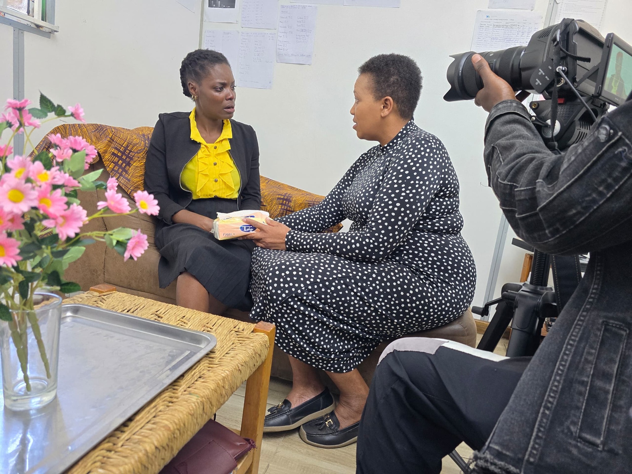 Gamuchirai Mkwakwami and Charity Dlodlo on set of Chipo The Gift Season 4 currently shooting